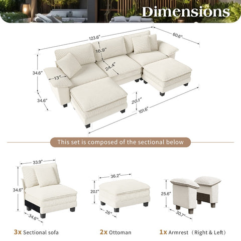 Modern Cloud-Like Modular Sectional Sofa Couch with Corduroy and Chenille Fabric