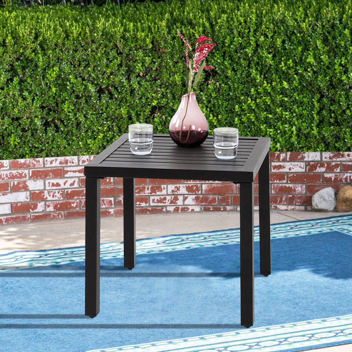 PHI VILLA Black Small Metal Square Side Coffee Bistro Table