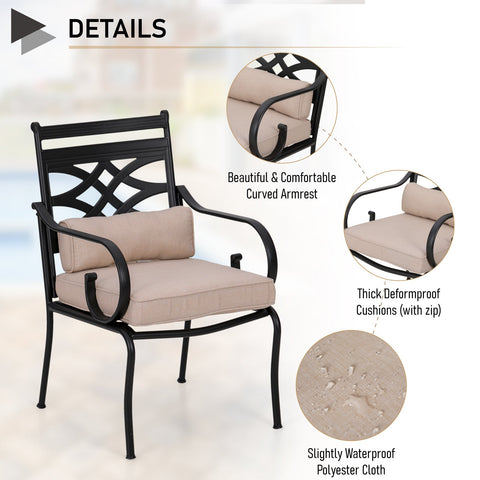 MFSTUDIO 2-Piece Cast Iron Pattern Patio Fixed Dining Chairs with Thick Cushions