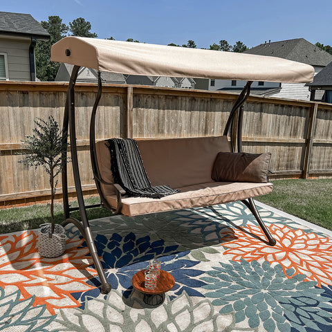 MFSTUDIO Outdoor Patio 3 Person Swing Chair for Porch, Garden, Backyard
