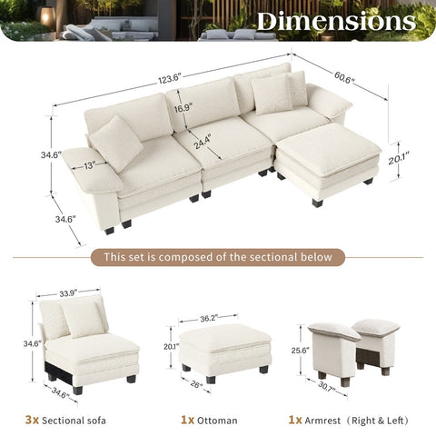 Modern Cloud-Like Modular Sectional Sofa Couch with Corduroy and Chenille Fabric