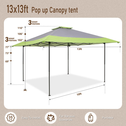 PHI VILLA 13' x 13' Pop-up Instant Shelter Outdoor Canopy with Wheeled Bag