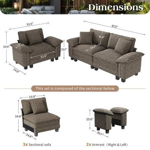 PHI VILLA Modern Chenille Modular Cloud Sofa Set with Deep Seats for Living Room