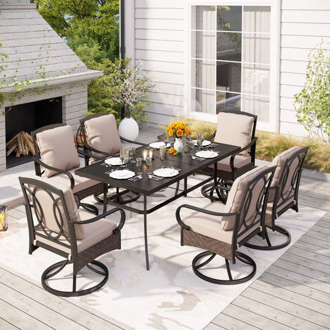 Sophia & William 7-Piece Patio Dining Set Embossed Table & Thick-cushion Swivel Chairs