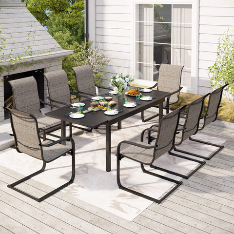 MFSTUDIO Adjustable Table & C-Spring Textilene Patio Chairs Steel Outdoor Dining Set