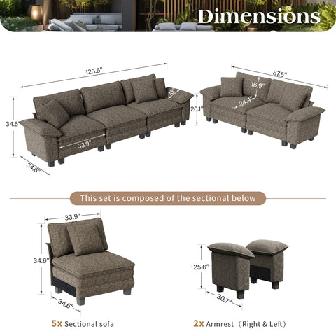 PHI VILLA Modern Chenille Modular Cloud Sofa Set with Deep Seats for Living Room