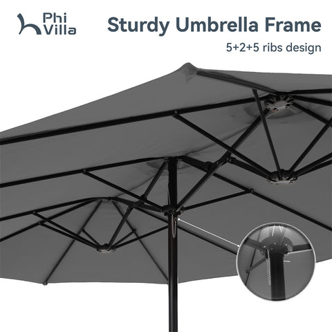 PHI VILLA 15ft Double-Sided Extra Large Patio Twin Umbrella (Base Included)