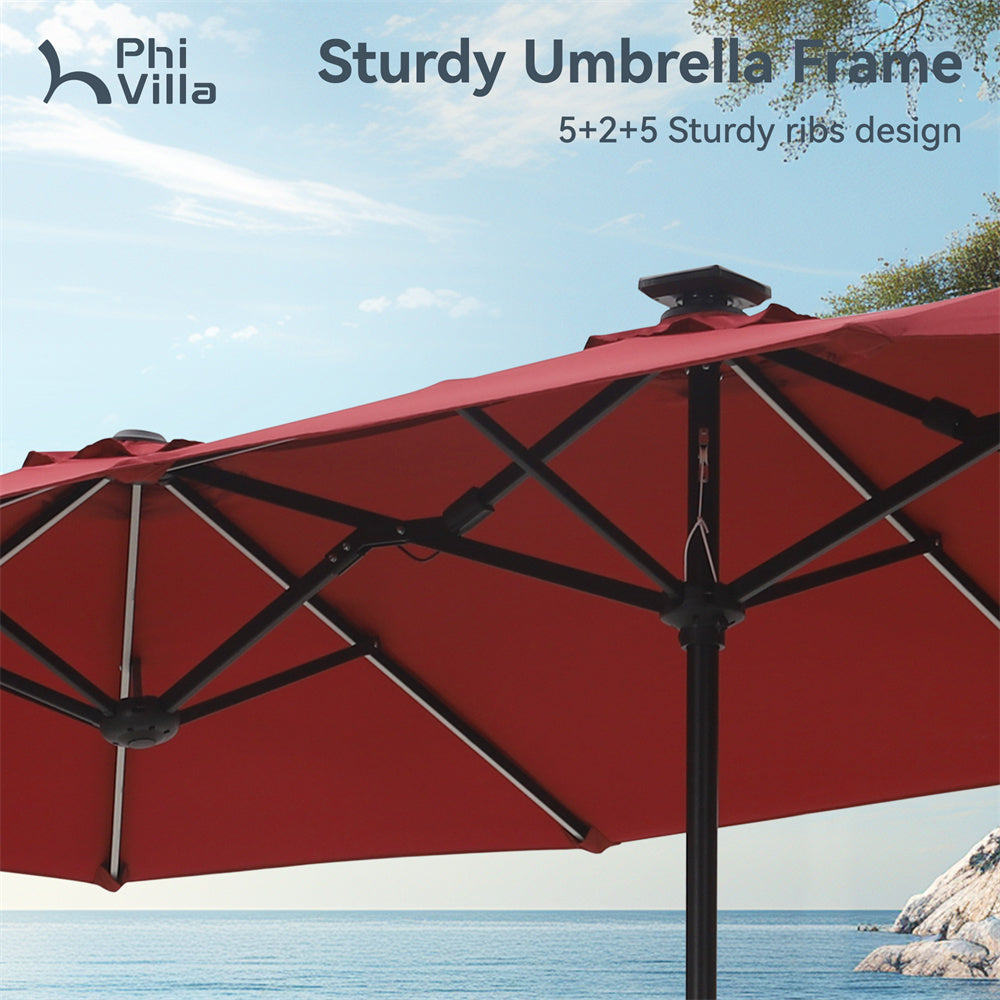 PHI VILLA 13ft Large DoubleSided Patio Umbrella with Solar Powered LE AlphaMarts