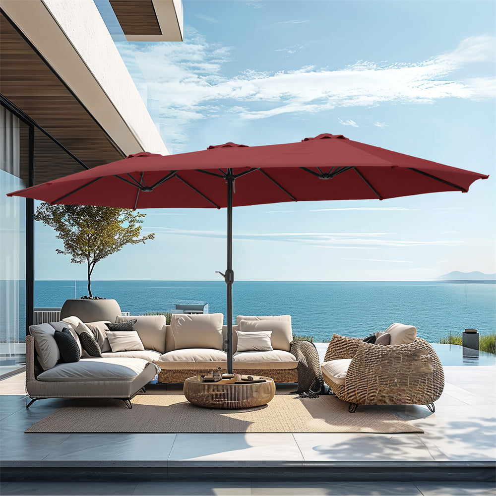 PHI VILLA 15ft Double-Sided Extra Large Patio Twin Umbrella (Base Included)