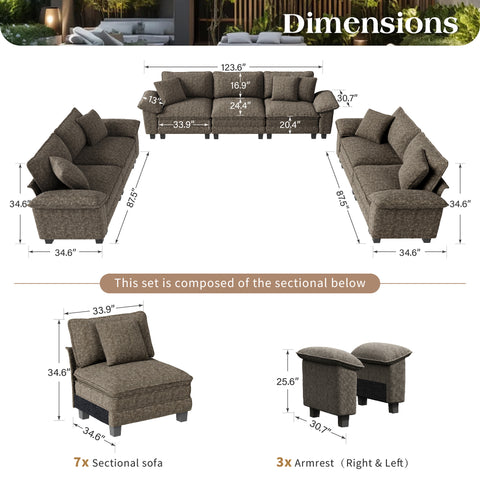 PHI VILLA Modern Chenille Modular Cloud Sofa Set with Deep Seats for Living Room