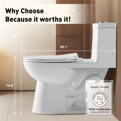 TSUNAMI FLUSH One Piece Dual Flush 17" Elongated Standard Bathroom Toilet