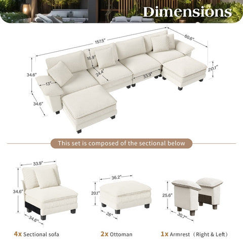 Modern Cloud-Like Modular Sectional Sofa Couch with Corduroy and Chenille Fabric