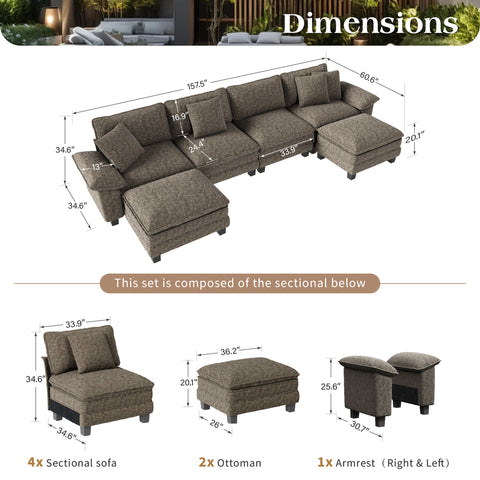 PHI VILLA Modular Chenille Cloud Sofa with Ottoman for Living Room & Apartment