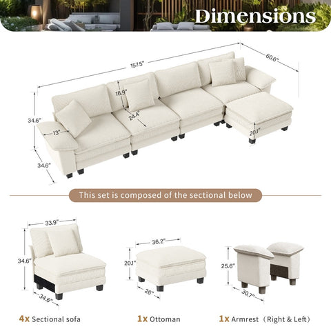 Modern Cloud-Like Modular Sectional Sofa Couch with Corduroy and Chenille Fabric