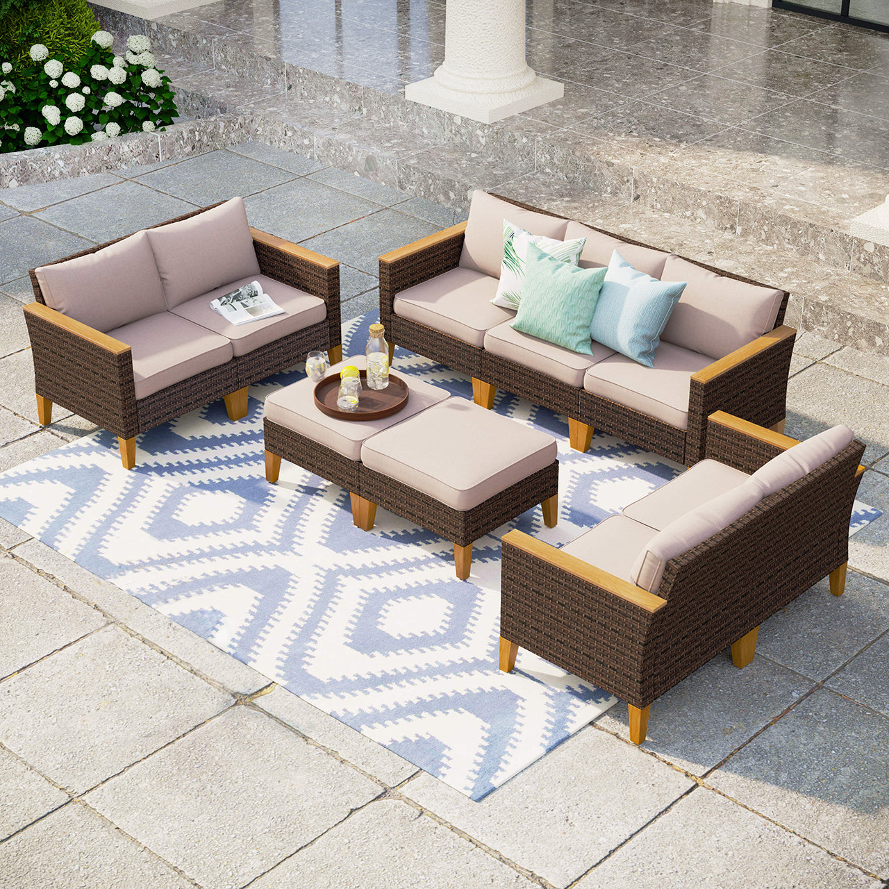PHI VILLA 9-Piece Luxury Rattan Outdoor Sofa Sectional