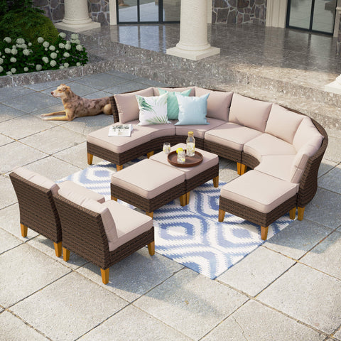 PHI VILLA 11-Piece Rattan Half-Moon Curved Luxury Outdoor Sofa Sectional