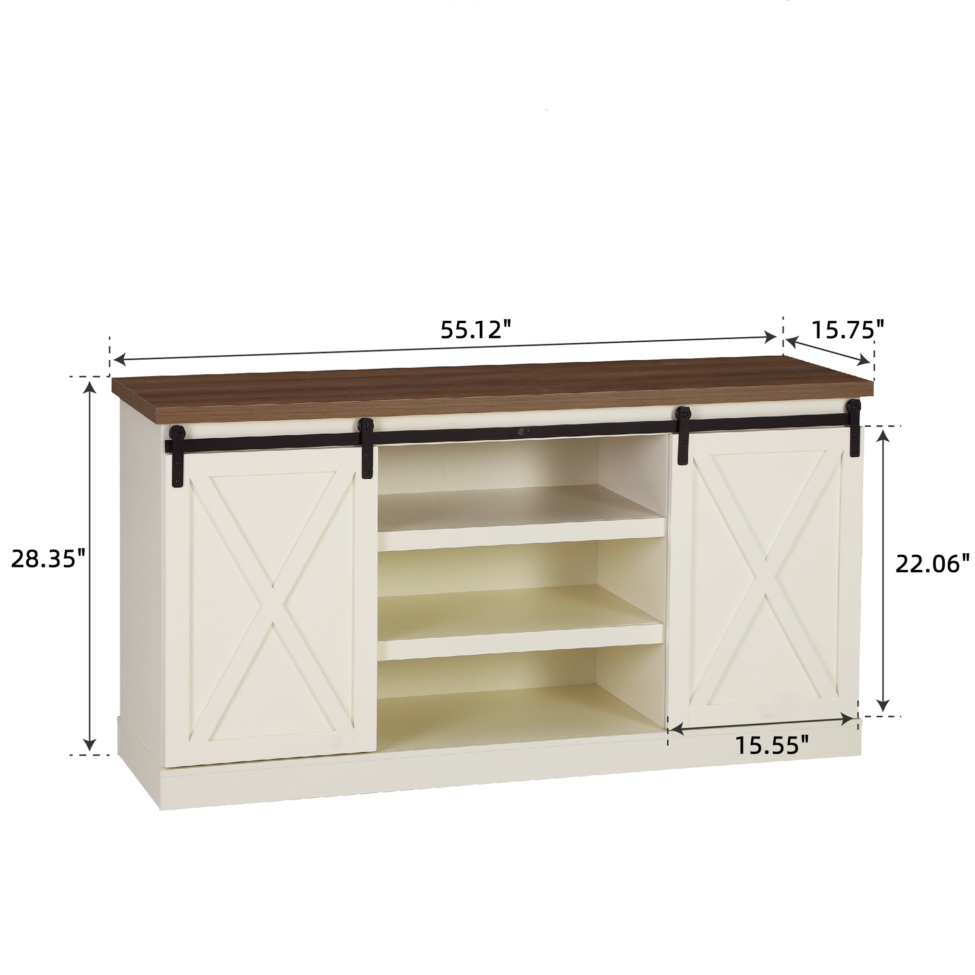 Ivory-white TV Stand Cabinet with Double Sliding Barn Doors-MFSTUDIO