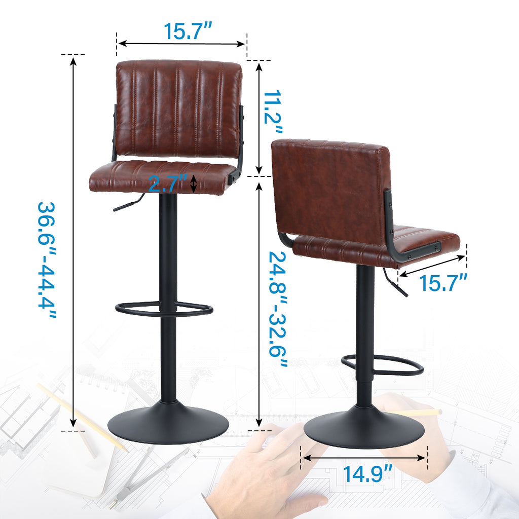 PHI VILLA Adjustable L Shape PU Leather Swivel Kitchen Bar Stools