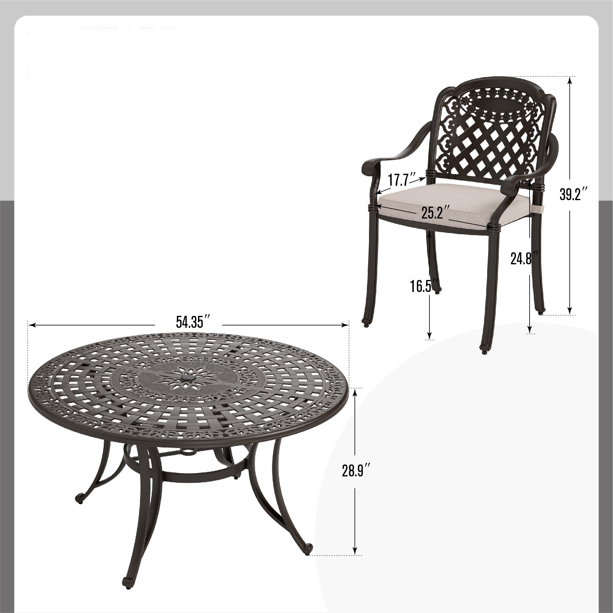PHI VILLA 7-Piece Cast Aluminum Sunflower Fixed Chairs Patio Dining Sets