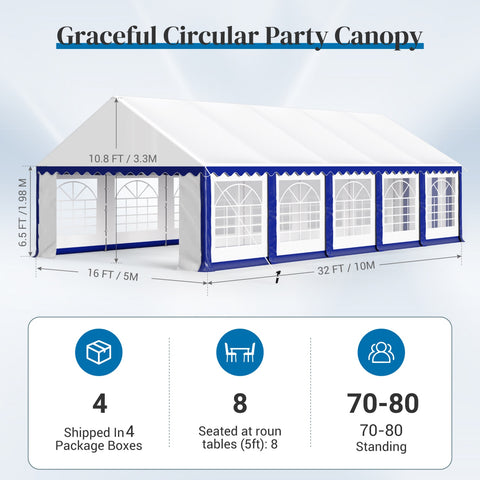 PHI VILLA 16'x32' Scalloped Valance Party Tent Canopy Shelter with Heavy Duty Design (Includes Carry Bag)