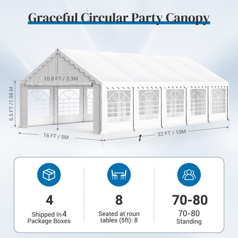 PHI VILLA 16'x32' Scalloped Valance Party Tent Canopy Shelter with Heavy Duty Design (Includes Carry Bag)
