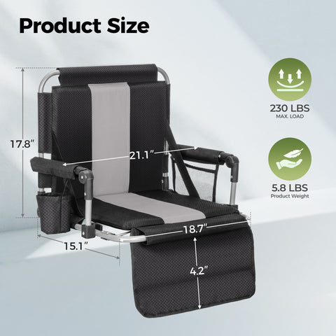 Alpha Camp Folding Stadium Seat Chair for Bleachers with Back & Arm Rest, 2 Pieces