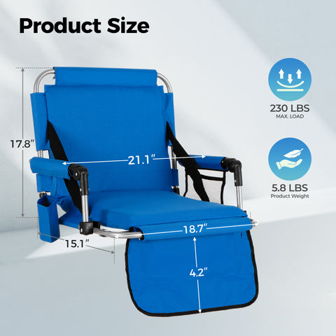 Alpha Camp Folding Stadium Seat Chair for Bleachers with Back & Arm Rest, 2 Pieces