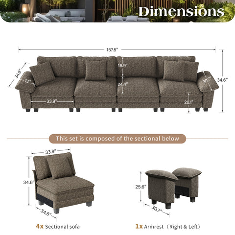 PHI VILLA Cloud-Like Chenille Living Room Sofa Couch