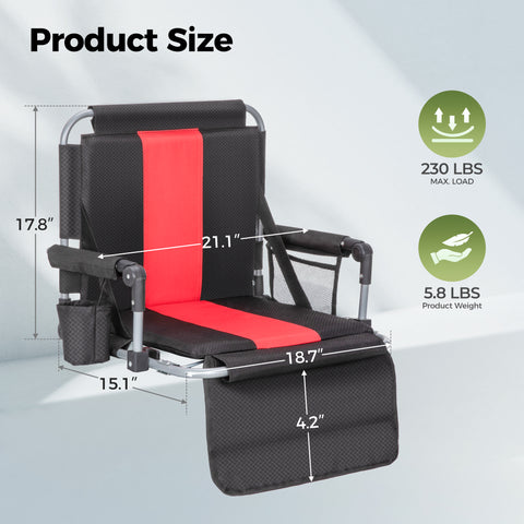 Alpha Camp Folding Stadium Seat Chair for Bleachers with Back & Arm Rest, 2 Pieces