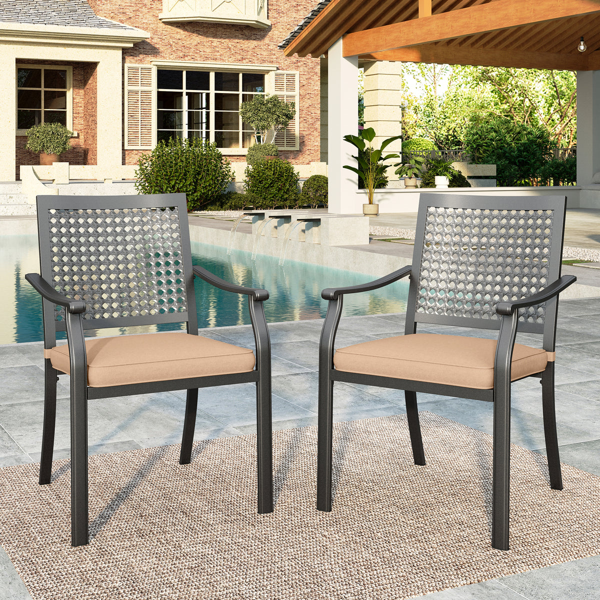 MFSTUDIO 2-Piece Patio Metal Dining Chairs for Garden Backyard