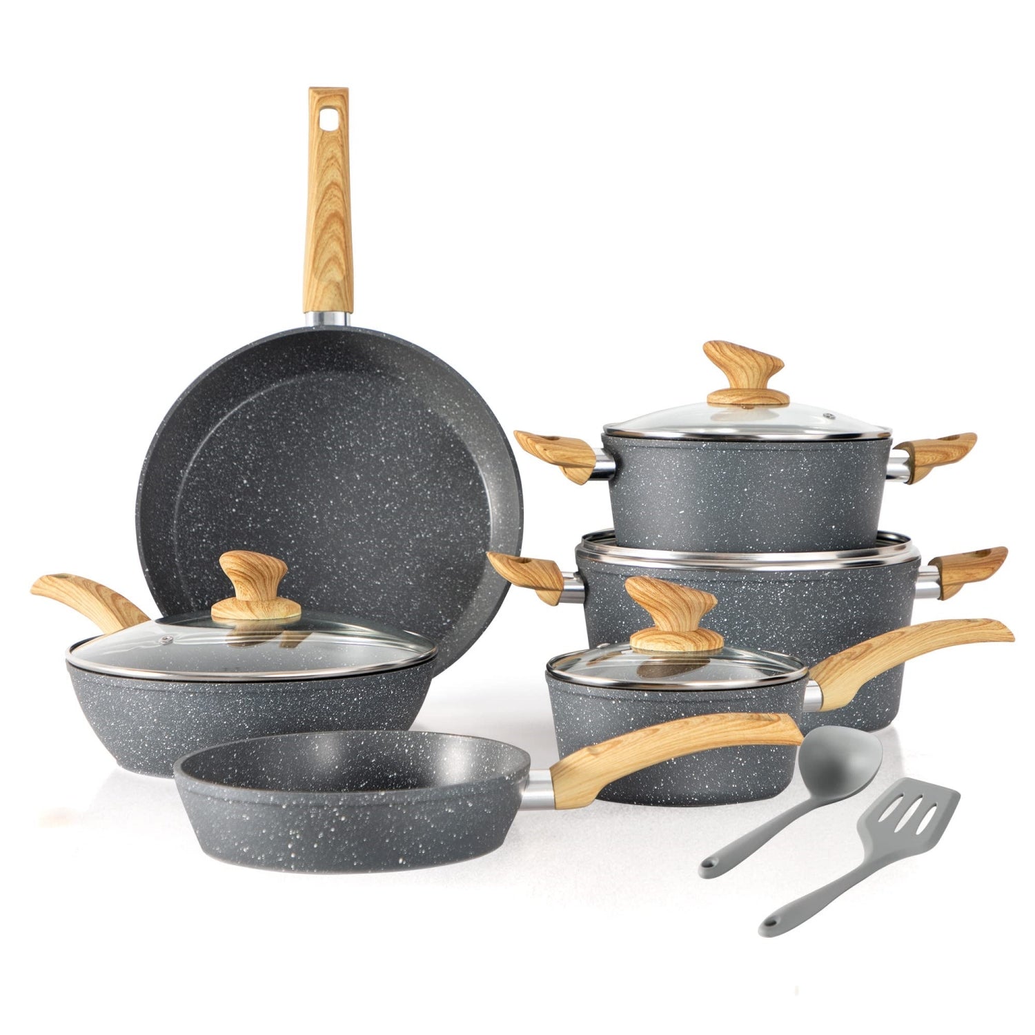 Stylish Granite-Coating Nonstick Induction 12 Pieces Cookware Gift