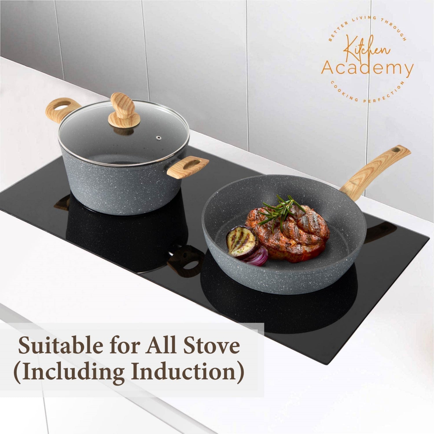 Kitchen Academy Stylish Granite-Coating Nonstick Induction 12 Pieces Cookware Set