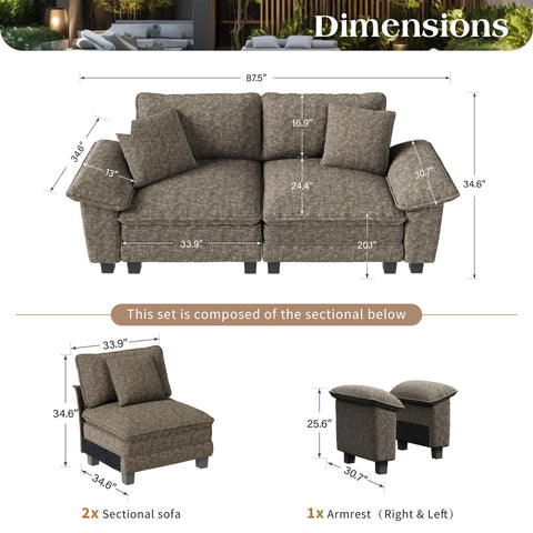 PHI VILLA Cloud-Like Chenille Living Room Sofa Couch