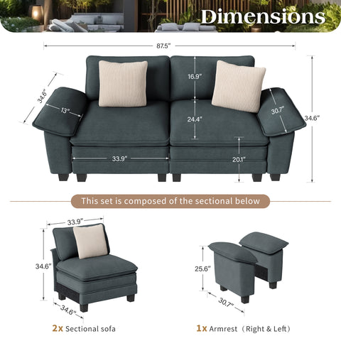 PHI VILLA Cloud-Like Chenille Living Room Sofa Couch