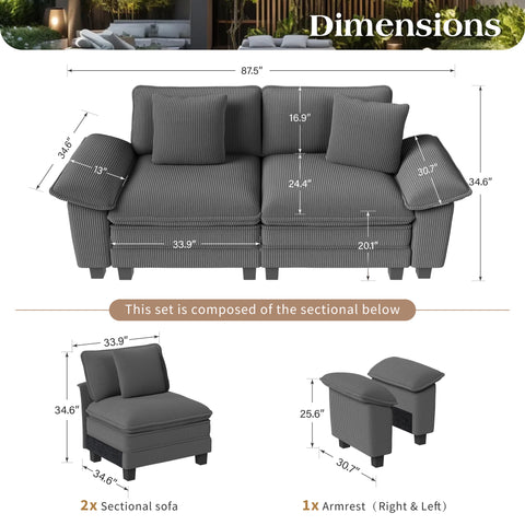 Modular Corduroy Sectional Cloud Sofa Set for Living Room
