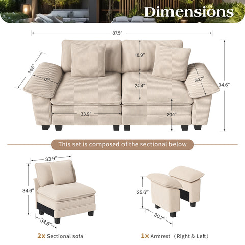 Modular Corduroy Sectional Cloud Sofa Set for Living Room