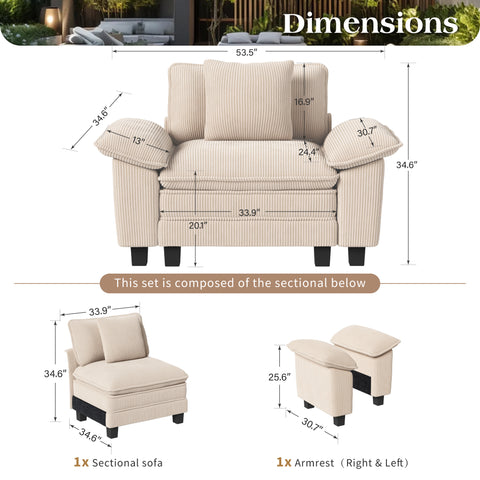 Modular Corduroy Sectional Cloud Sofa Set for Living Room