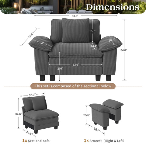 Modular Corduroy Sectional Cloud Sofa Set for Living Room