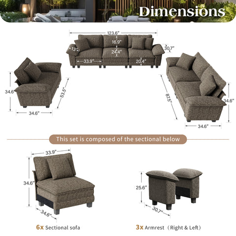 PHI VILLA Modern Chenille Modular Cloud Sofa Set with Deep Seats for Living Room