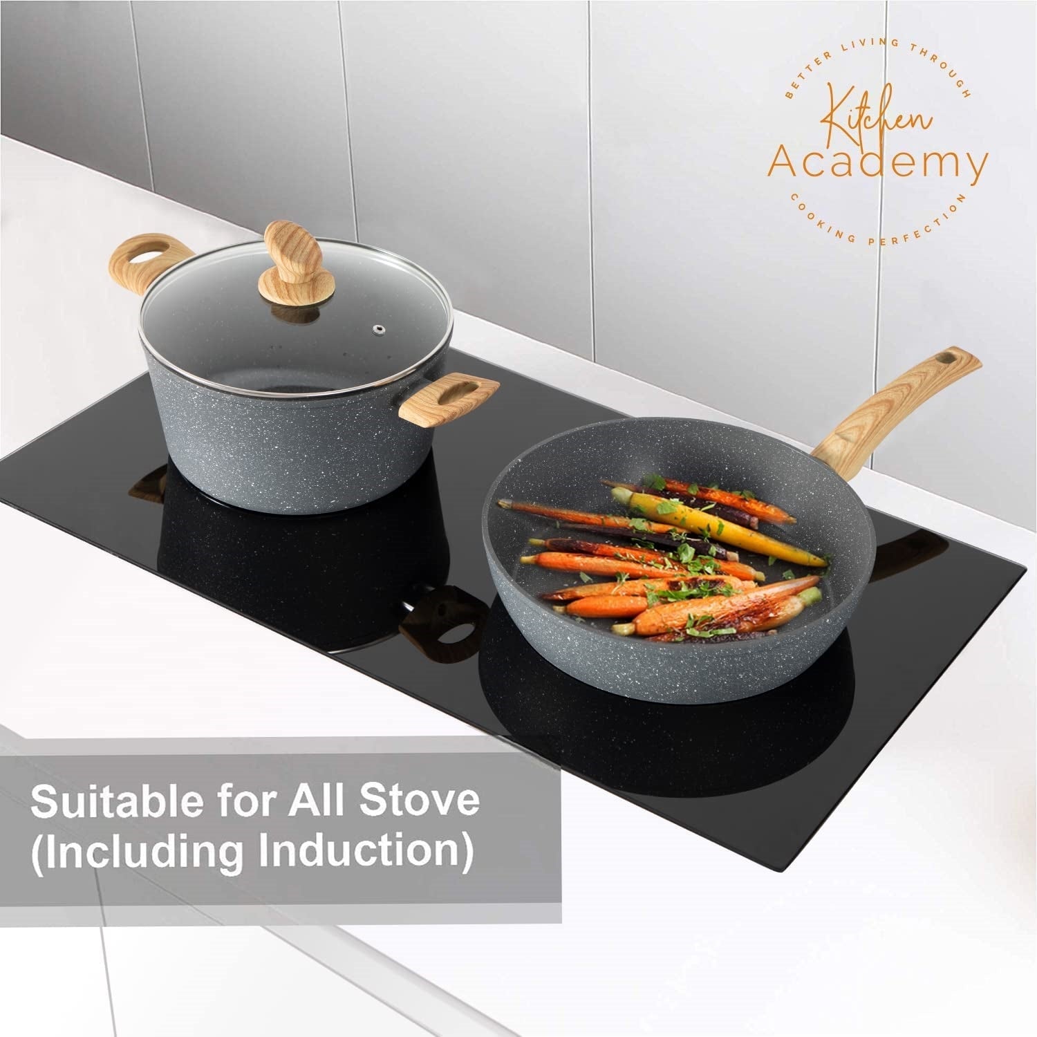 Induction Nonstick Granite-Coating 17 Piece Cookware Set-Kitchen Academy –  AlphaMarts
