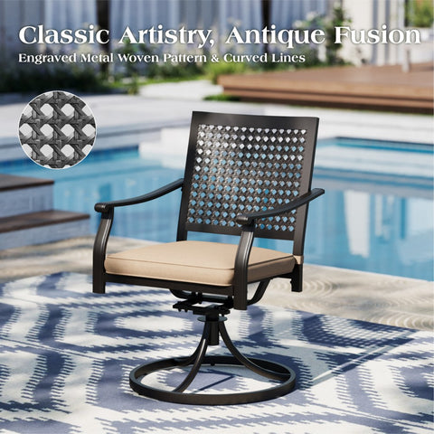 MFSTUDIO 7-Piece Outdoor Dining Set Steel Panel Table & Bull's Eye Pattern Dining Chairs