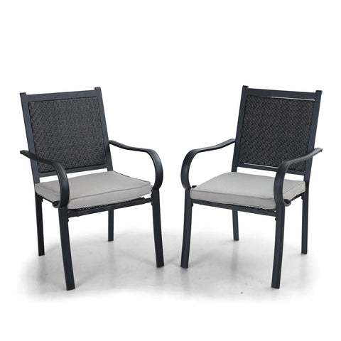 PHI VILLA American Classic Rattan Metal Patio Dining Chairs