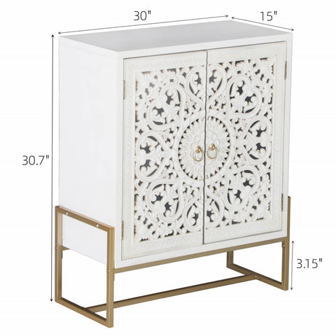 White Flower Carved Accent Cabinet - MFSTUDIO