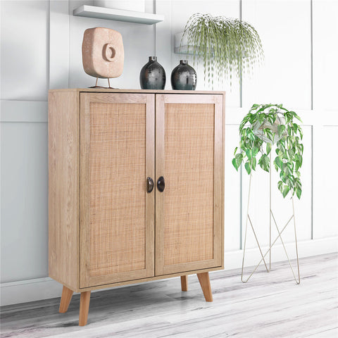 Natural Style Tall Rattan Storage Cabinet for Living Room and Entryway-MFSTUDIO