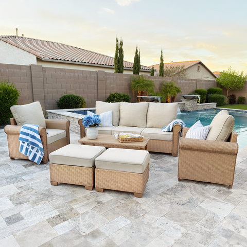 Phi Villa Luxury 5 Seats Wicker Patio Conversation Sofa Set with Wider Armrests