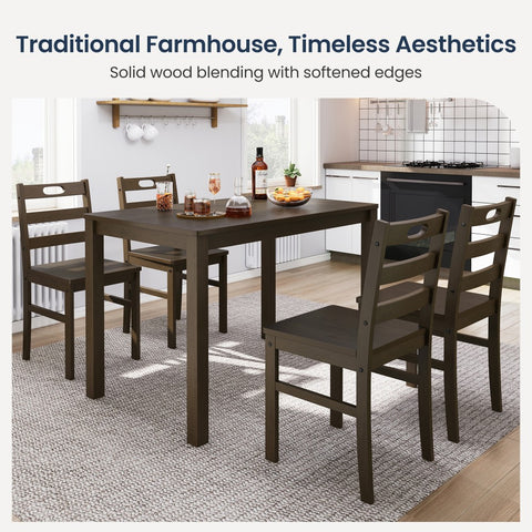 5-Piece Solid Rubber Wood Dining Set for Kitchen and Dining Room - PHI VILLA