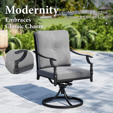 PHIVILLA 7-Piece Patio Dining Set with Swivel & Fixed Cushioned Chairs