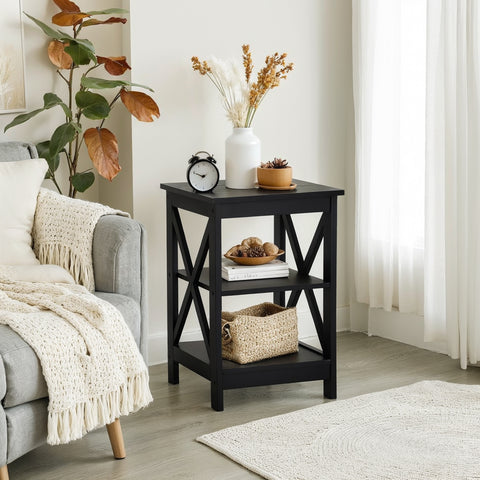PHI VILLA Black End Table Side Table for Living Room, Set of 2