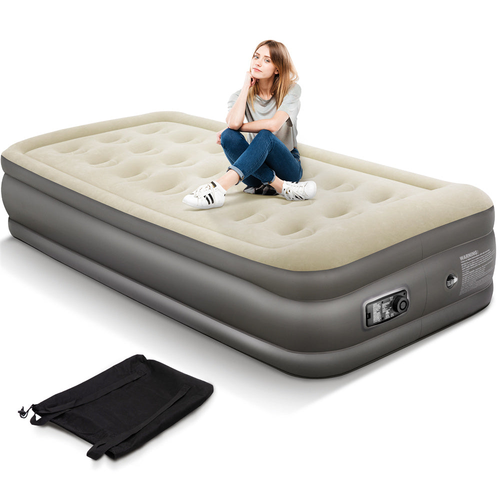 Alpha Camp 19” Twin Foldable Inflatable Air Mattress with Built-in Pump and Pillow for Camping and Home Guests