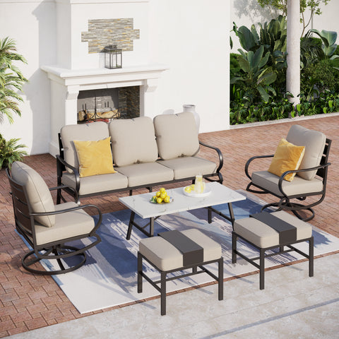 PHI VILLA 5-Seat Thick-cushion Classic Patio Conversation Sets with Ottoman